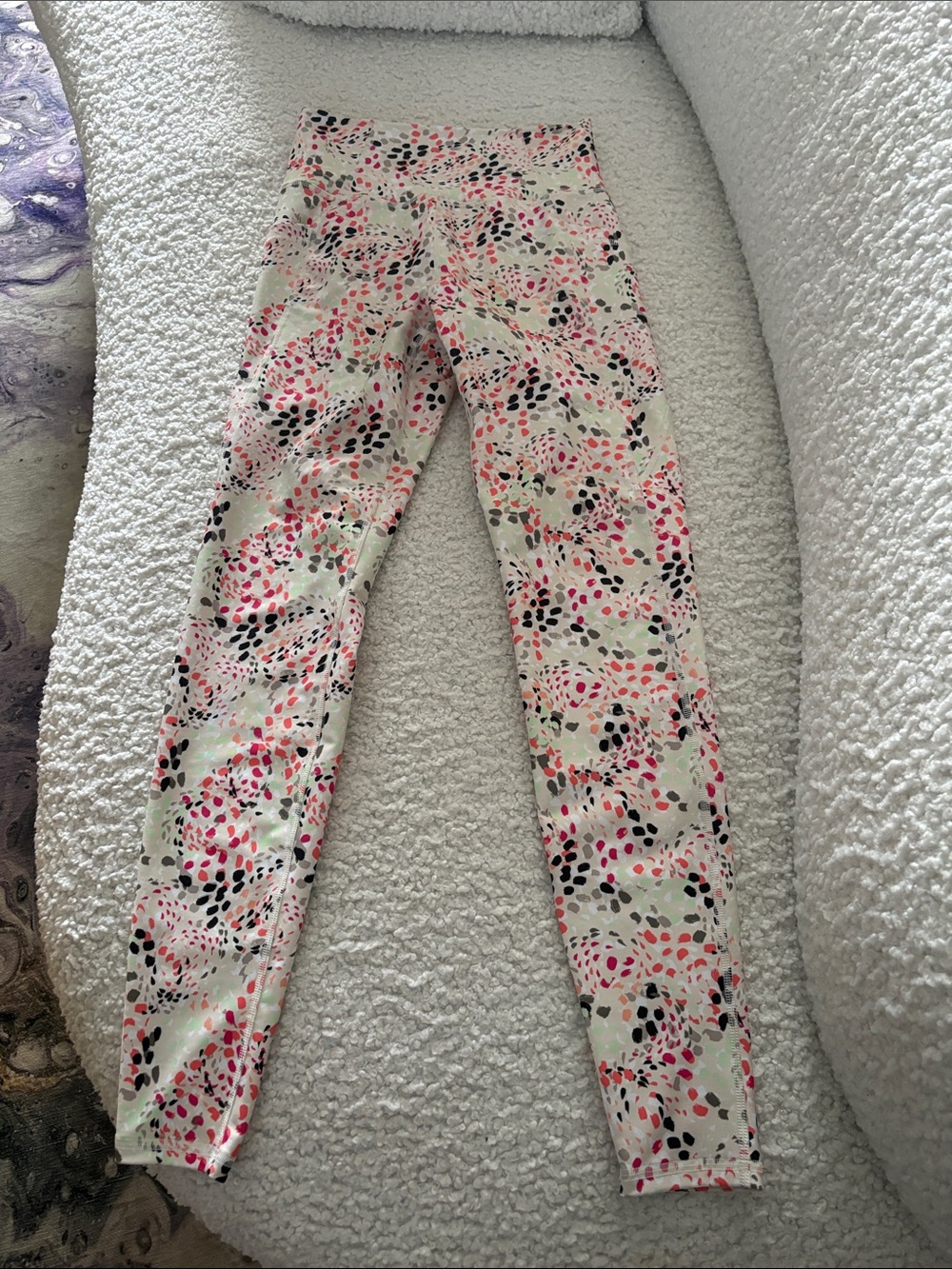 Floral Print Leggings in White with Pink & Black Accents